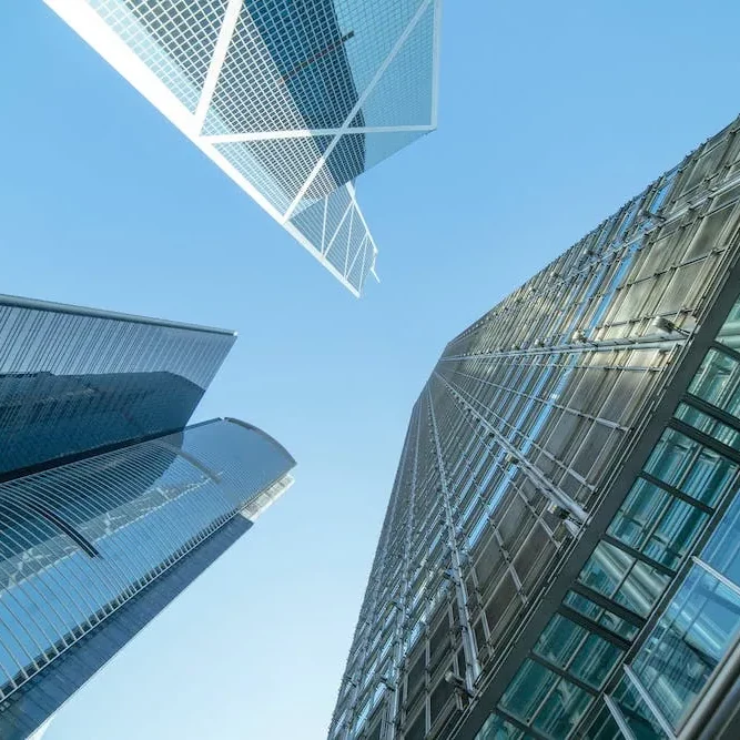 three commercial buildings in the sky